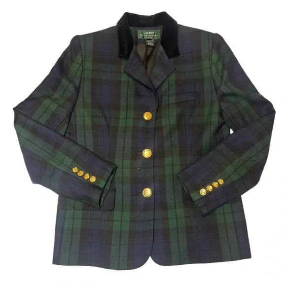 Lauren Ralph Lauren Tartan Plaid Wool Blend Blazer - Picture 1 of 12